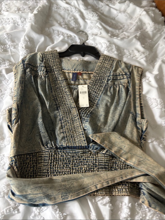 Pilcro Tops - Pilcro Washed Blue and Beige Wrap Top